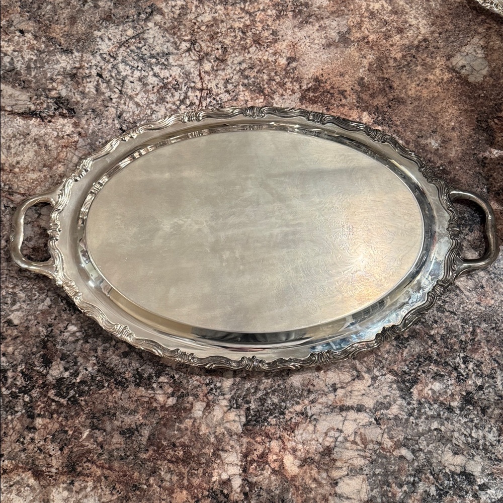 1883 F.B. ROGERS SILVER CO. OVAL SERVING TRAY WITH HANDLES, #6003, CARTOUCHE - Picture 6 of 7